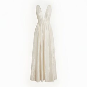 J. CREW Plunge-neck Metallic Beach Dress Sz M Sheer Resortwear Shimmer Vacation